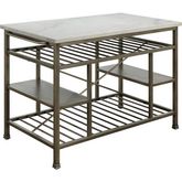 Lanzo Kitchen Island in White Marble & Antique Pewter
