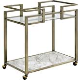 Neilo Serving Cart in Brass, Faux Marble & Tempered Glass