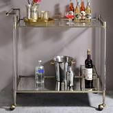 Cirro Serving Cart in Brass, Antique Mirror & Tempered Glass