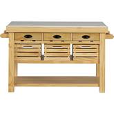 Grovaam Kitchen Island in White Faux Marble & Natural Finish