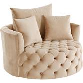 Zunyas Swivel Round Accent Chair in Tufted Beige Velvet