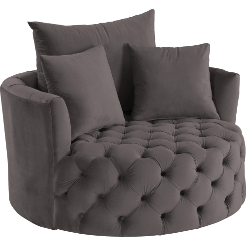Zunyas Swivel Round Accent Chair in Tufted Gray Velvet
