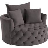 Zunyas Swivel Round Accent Chair in Tufted Gray Velvet