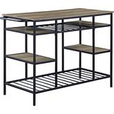 Lona Kitchen Island in Rustic Oak Finish & Black Metal
