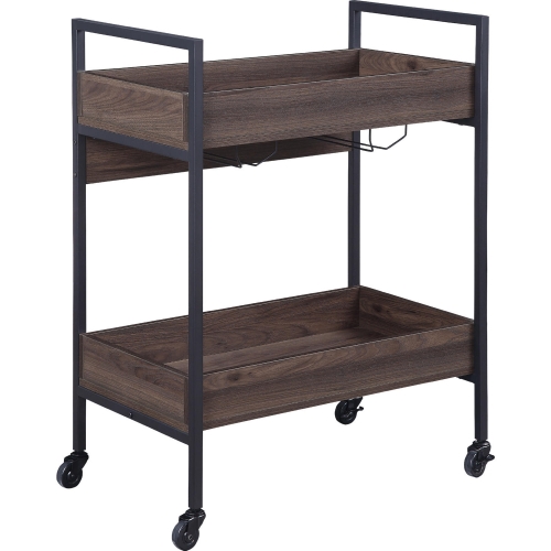 Jerrick Serving Cart in Walnut Finish & Black Metal