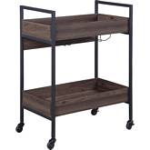 Jerrick Serving Cart in Walnut Finish & Black Metal