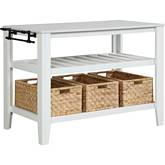 Sezye Kitchen Island in Faux Marble & White Finish with Baskets