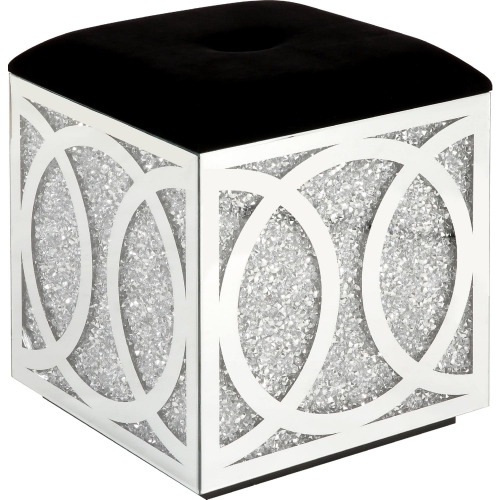 Noralie Storage Ottoman in Mirror & Faux Diamonds