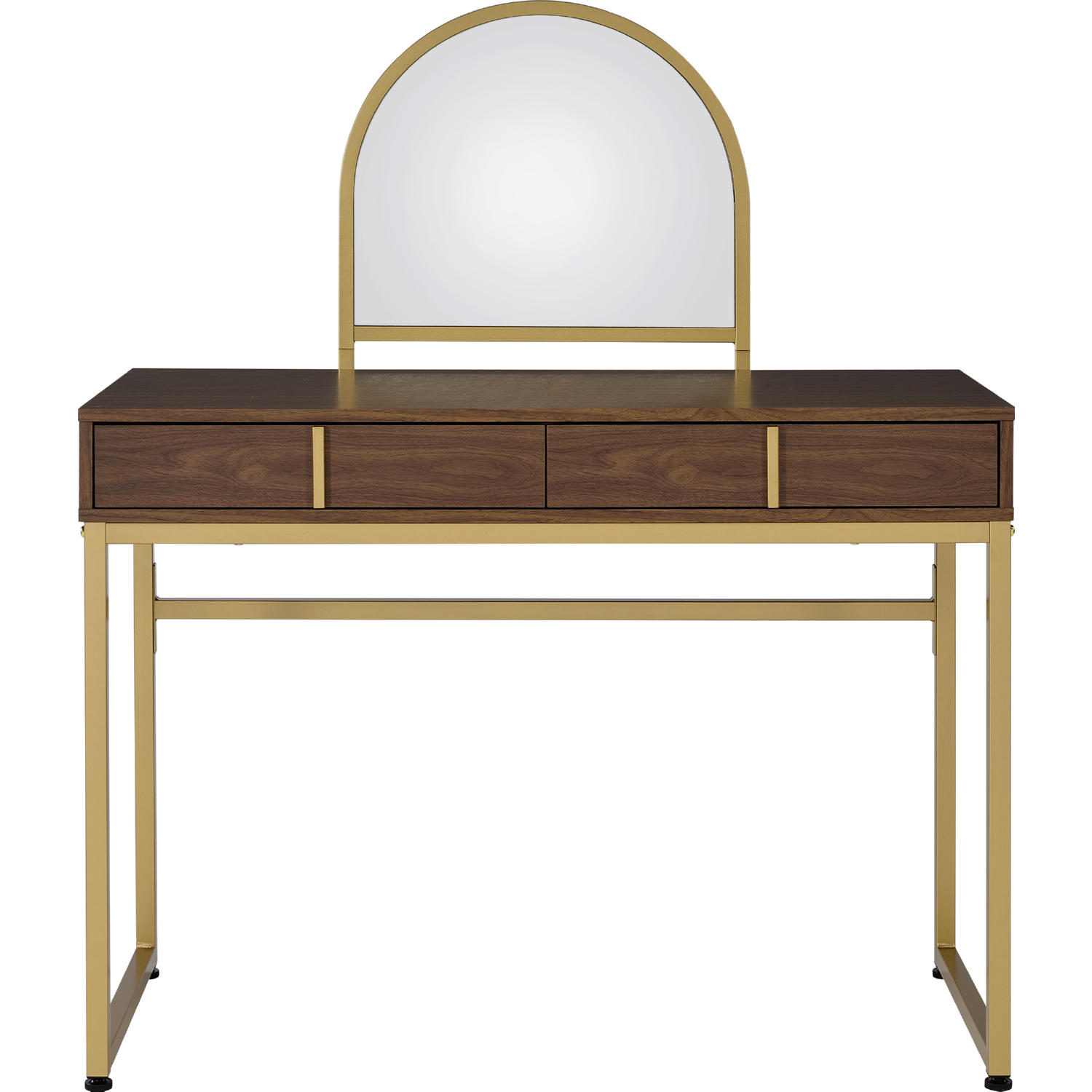 Acme Coleen Vanity Desk w/Mirror & Jewelry Tray, Walnut & Gold