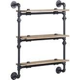 Brantley 3 Shelf Wall Rack in Oak Finish & Sandy Black Metal