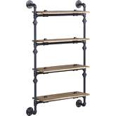 Brantley 4 Shelf Wall Rack in Oak Finish & Sandy Black Metal