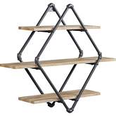 Brantley Wall Shelf in Oak Finish & Sandy Black Metal
