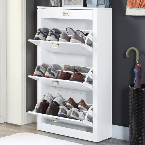 Pagan Shoe Cabinet in White High Gloss Finish