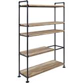 Brantley 4 Shelf Bookcase in Oak Finish & Sandy Black Metal