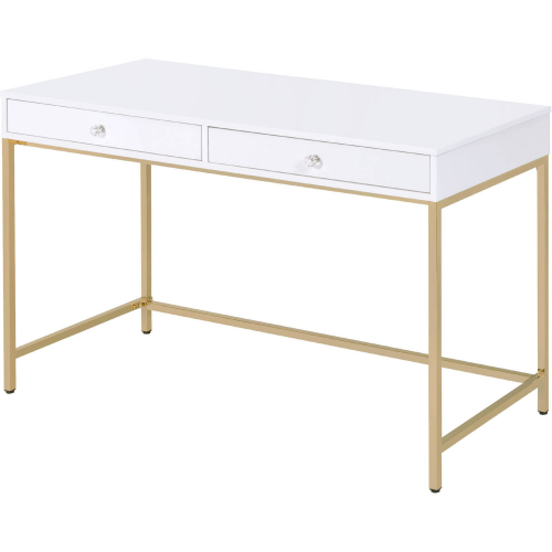 Ottey Bedroom Vanity Desk in White High Gloss & Gold Finish