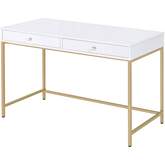 Ottey Bedroom Vanity Desk in White High Gloss & Gold Finish