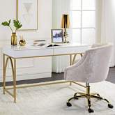 Lightmane Vanity or Writing Desk in High Gloss White & Gold Finish