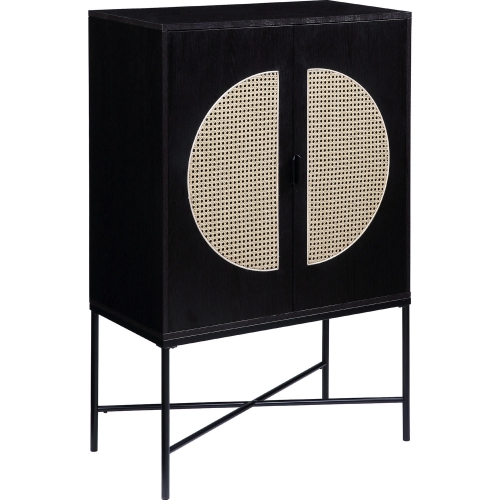 Colson Wine Cabinet in Black & Rattan