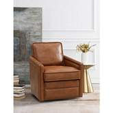 Rocha Swivel Accent Chair in Brown Leathaire with Nailhead Trim