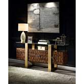 Mabyn Console Table in Antique Brown, Brass & Tempered Glass