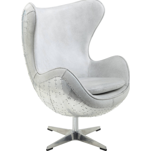 Brancaster Swivel Accent Chair in Vintage White Top Grain Leather & Aluminum