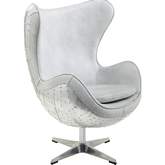 Brancaster Swivel Accent Chair in Vintage White Top Grain Leather & Aluminum