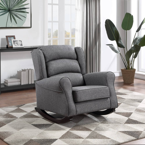 Fabien Accent Rocking Chair in Gray Fabric & Wood