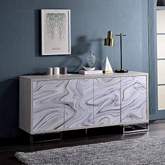Panos Console Cabinet in White Marble Print, Gray Finish & Chrome