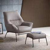 Jabel Accent Chair & Ottoman in Khaki Top Grain Leather & Metal