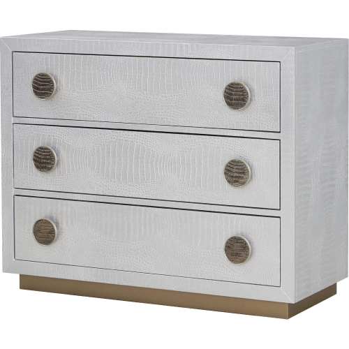 Anpu 3 Drawer Dresser Console Cabinet in Silver Faux Crocodile Skin Finish