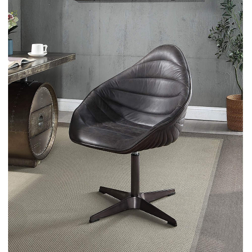 Pipino Accent Chair in Antique Ebony Top Grain Leather & Metal