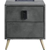 Doris Nightstand with USB in Gray Top Grain Leather & Metal