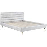 Doris Queen Bed in Channel Tufted Vntage White Top Grain Leather