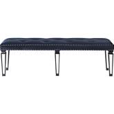 Varian II Bench in Tufted Blue Velvet, Black & Glass Mirror Finish