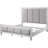 Katia King Bed in Gray Linen & White Finish