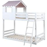 Solenne Twin over Twin Bunk Bed in White & Pink