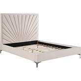 Faiz Queen Bed in Sunburst Tufted Beige Velvet