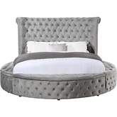 Gaiva Round Queen Storage Bed in Tufted Gray Velvet