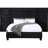 Damazy Queen Bed with Oversize Headboard in Tufted Black Velvet