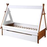 Loreen Twin Tent Bed in Oak Finish & White Wood