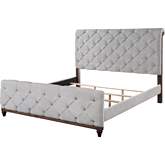Andria Queen Bed in Tufted Neutral Fabric & Wood