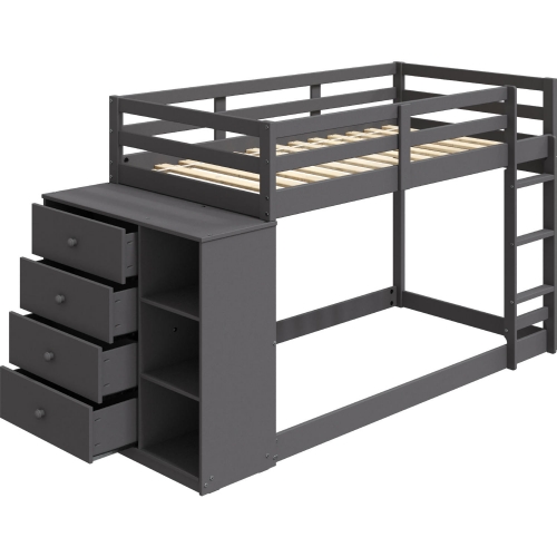 Gaston Twin over Twin Bunk Bed with Cabinet in Gray Wood
