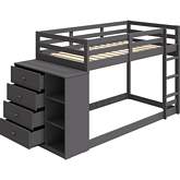 Gaston Twin over Twin Bunk Bed with Cabinet in Gray Wood