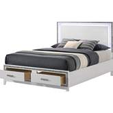 Haiden King Storage Bed in White, Silver & LED