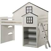 Ratana House Shaped Twin Loft Bed with Bookcase in Gray & White Finish