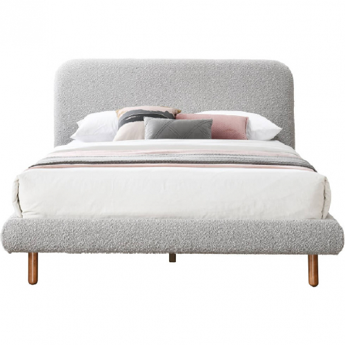 Cleo Queen Bed in Gray Boucle Sherpa Style Fabric