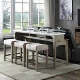 Wandella 4 Piece Counter Dining Set with USB in Marble, Weathered Gray & Beige Fabric
