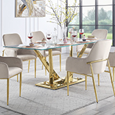 Barnard 79" Dining Table in Tempered Glass & Mirror Gold Metal