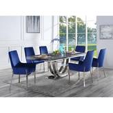 Cambrie Dining Table in Faux Marble & Mirror Silver Finish
