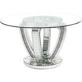 Noralie 52" Round Dining Table in Mirror, Faux Diamonds & Glass